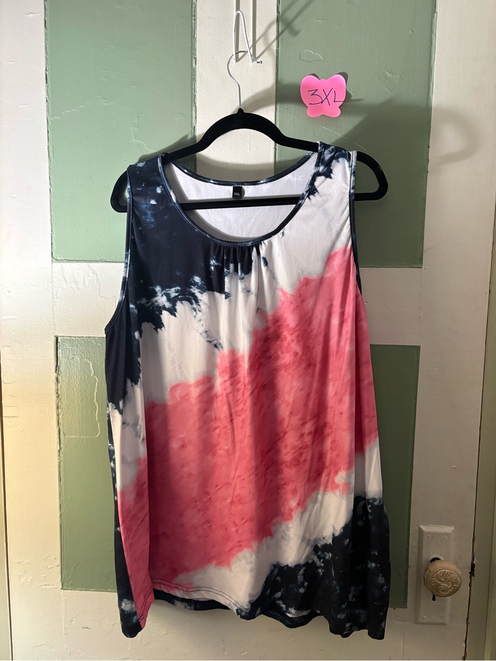 Tie-Dye Scoop Neck Tank Top - Red, White and Blue